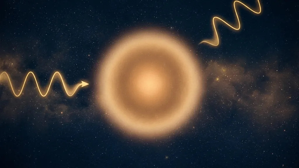 A single atom absorbing and re-emitting a photon at a fixed transition frequency