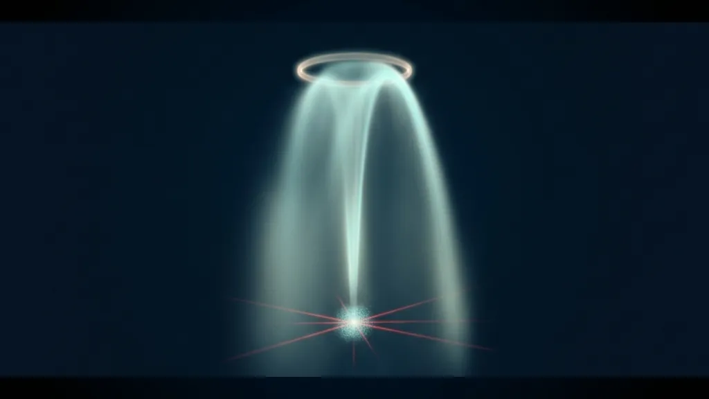 Cross-section of a cesium fountain clock with a cloud of atoms tossed upward and falling through a microwave cavity twice
