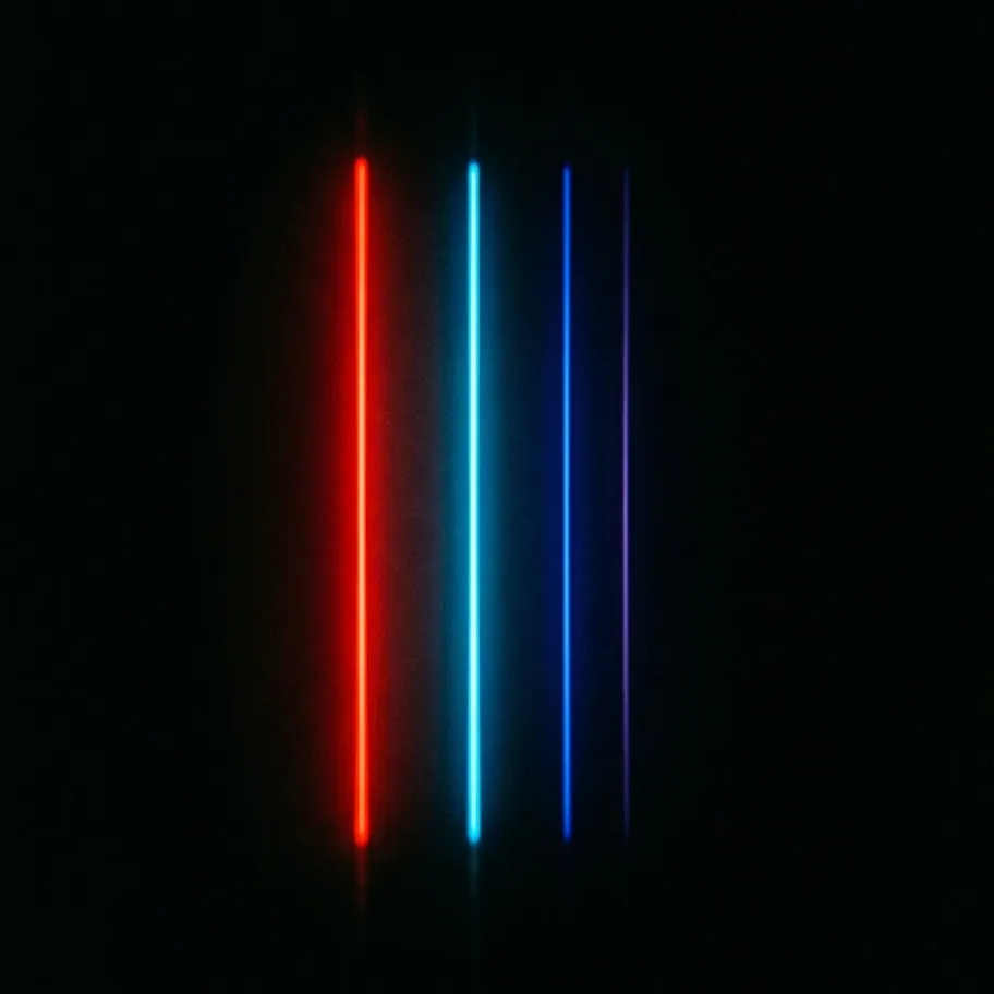 Atomic emission spectral lines glowing against darkness