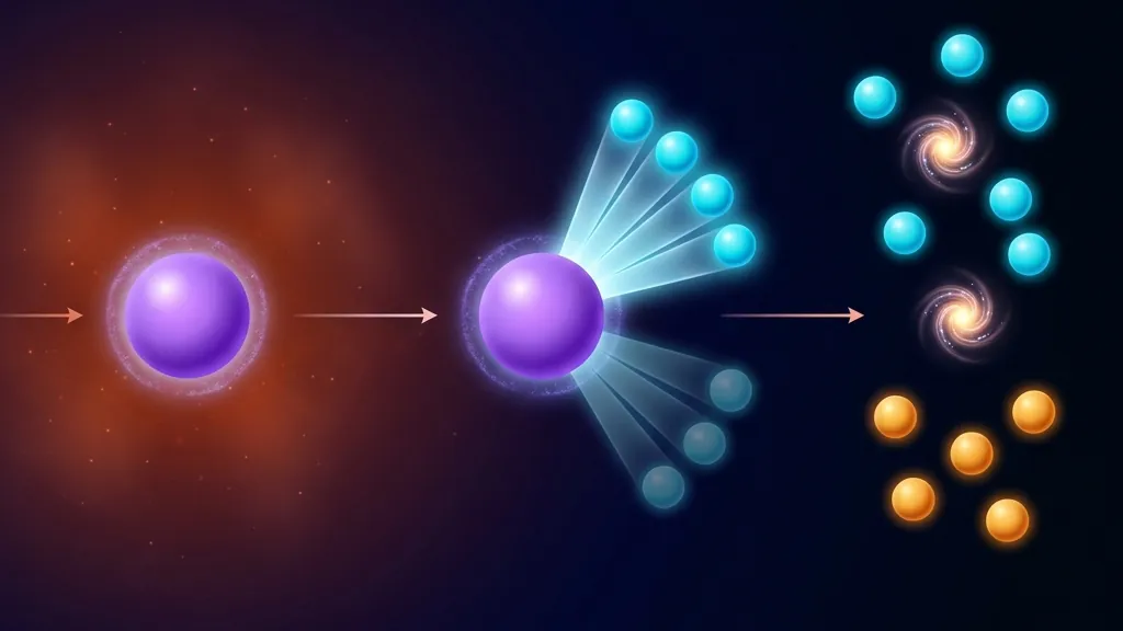 Three-stage cascade showing a heavy Majorana neutrino decaying asymmetrically into more leptons than antileptons, then sphalerons converting part of the lepton excess into a baryon excess