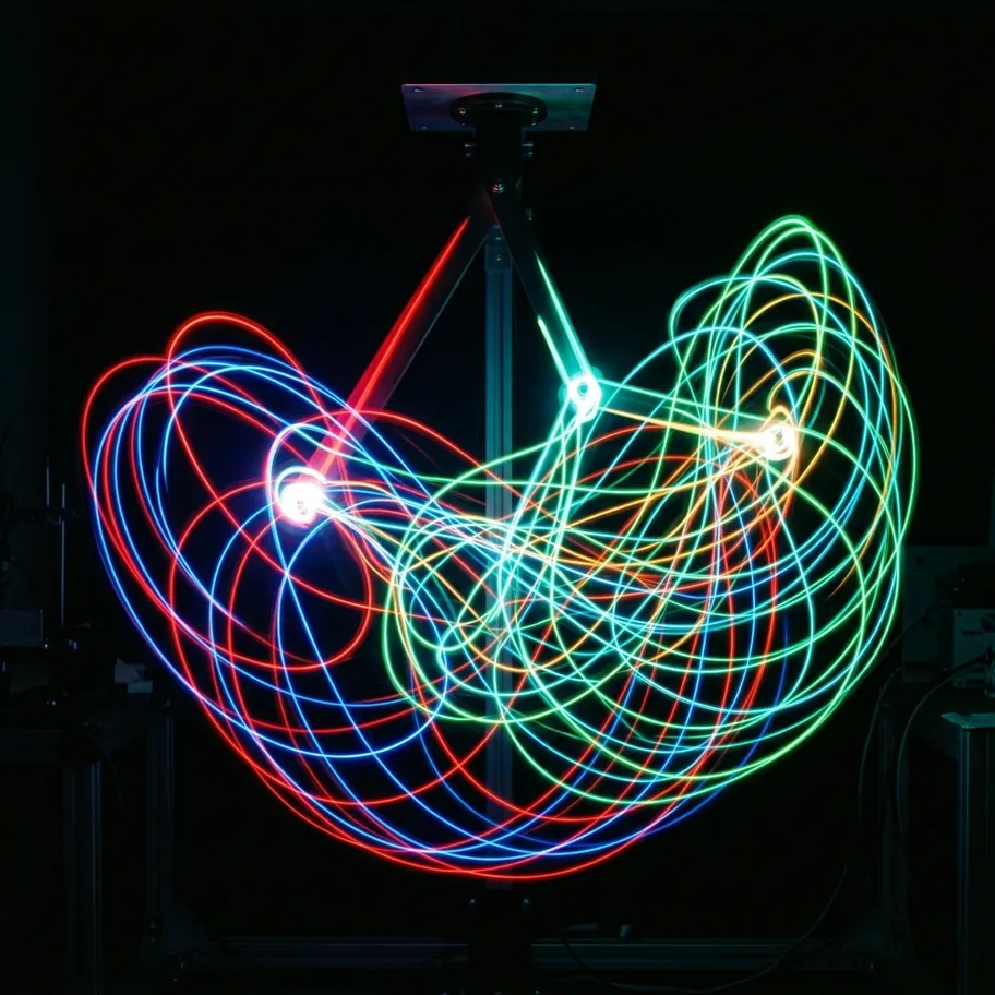 Double pendulum tracing chaotic light trails