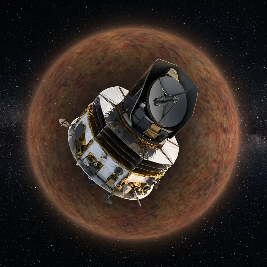 Planck satellite orbiting in space mapping the cosmic microwave background