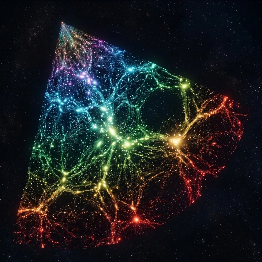 Galaxy survey map showing three-dimensional distribution of galaxies