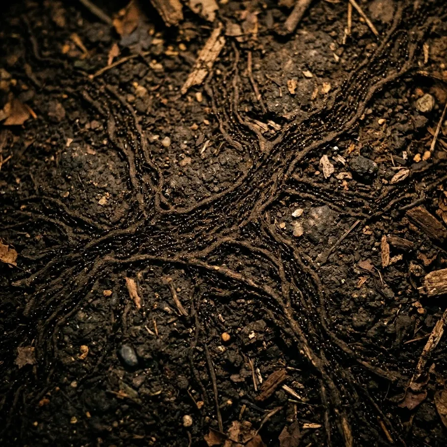 Ant colony trail network forming organized highways from simple individual behavior