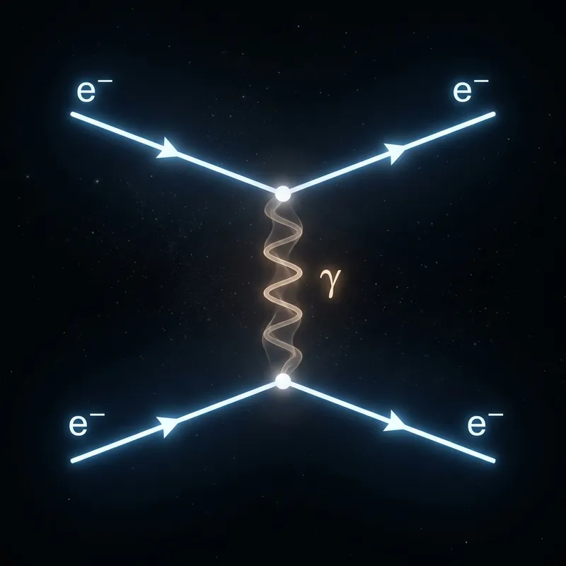 Feynman diagram with internal virtual line highlighted differently from external real particle lines