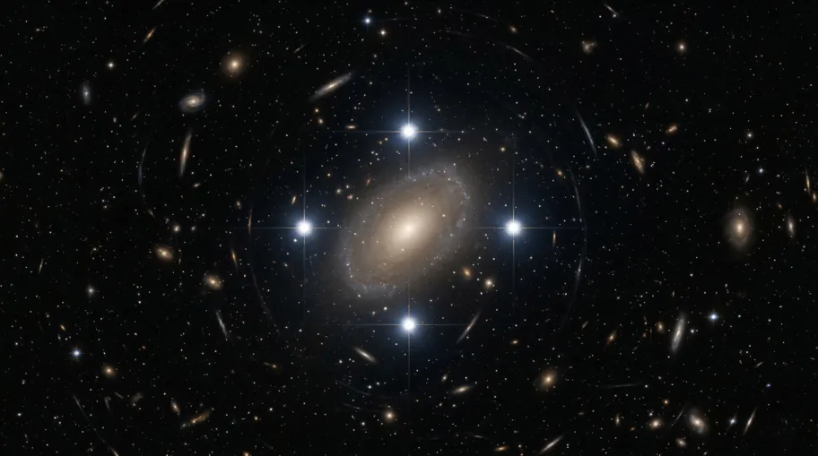Einstein Cross Gravitational Lensing Bending Light from Distant Quasar into Four Images