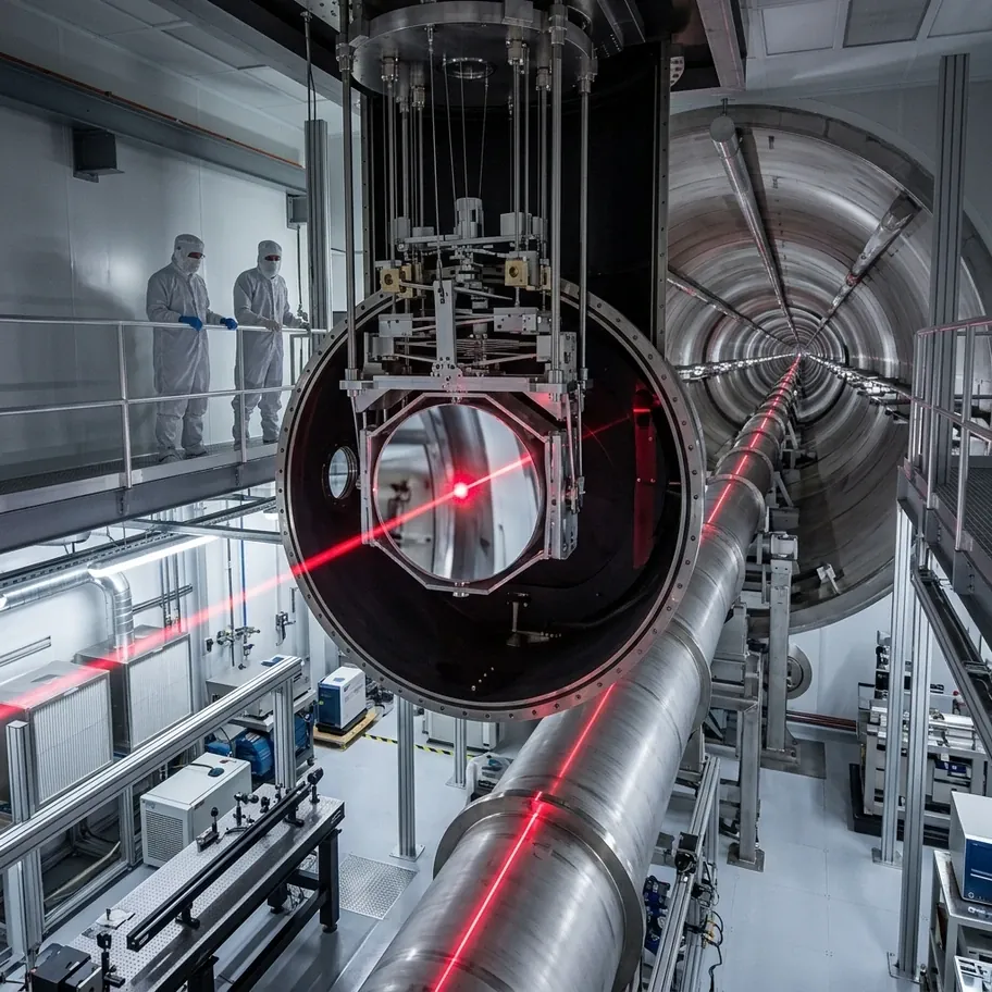LIGO mirror suspension system and laser beam path inside vacuum tube