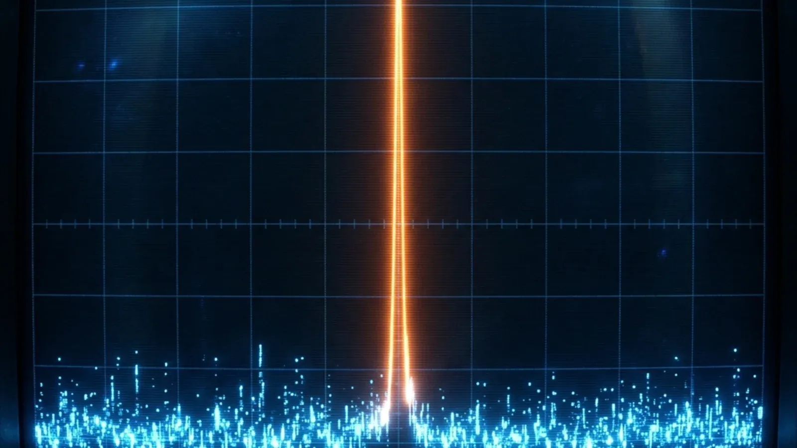 A scientific plot showing a sharp narrow spike in particle-collision events at a single energy, marked J/psi