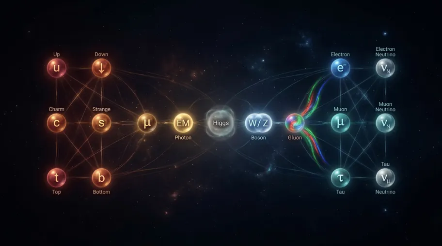 Standard Model Chart Showing Six Quarks Six Leptons and Force Carrier Particles