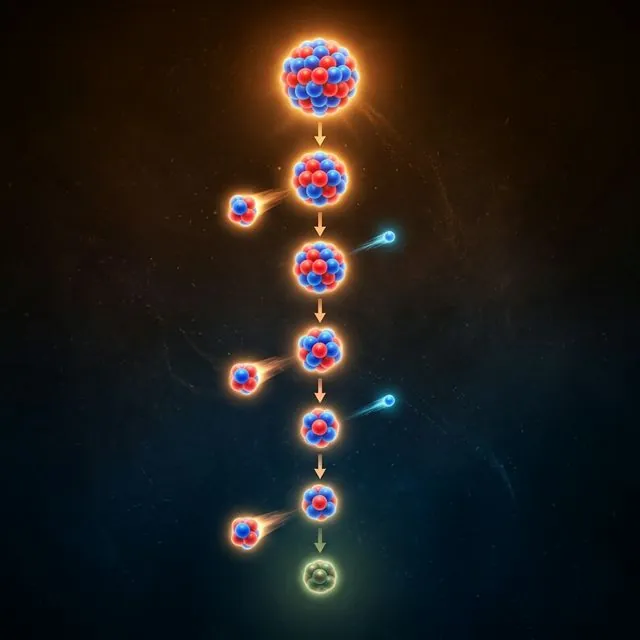 Nuclear decay chain showing successive transformations