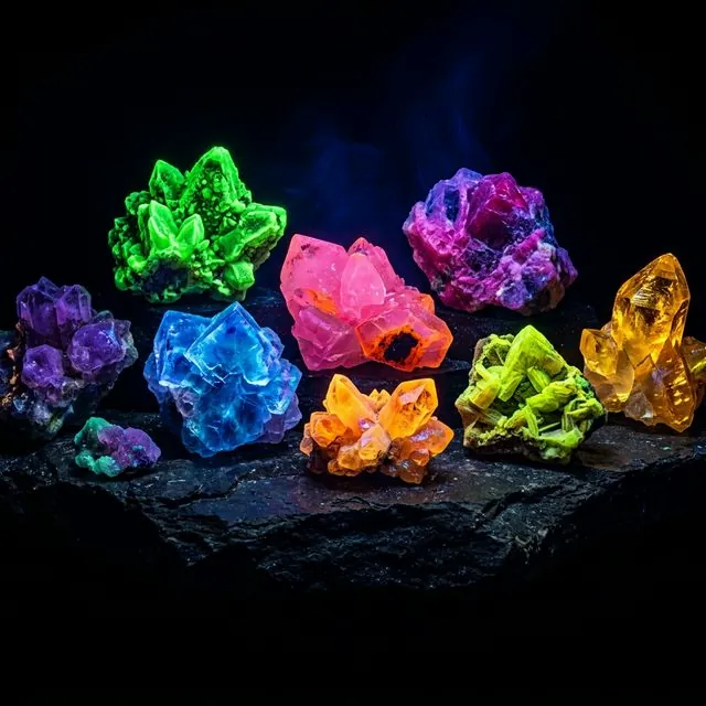 Ultraviolet light causing minerals to fluoresce in vivid colors
