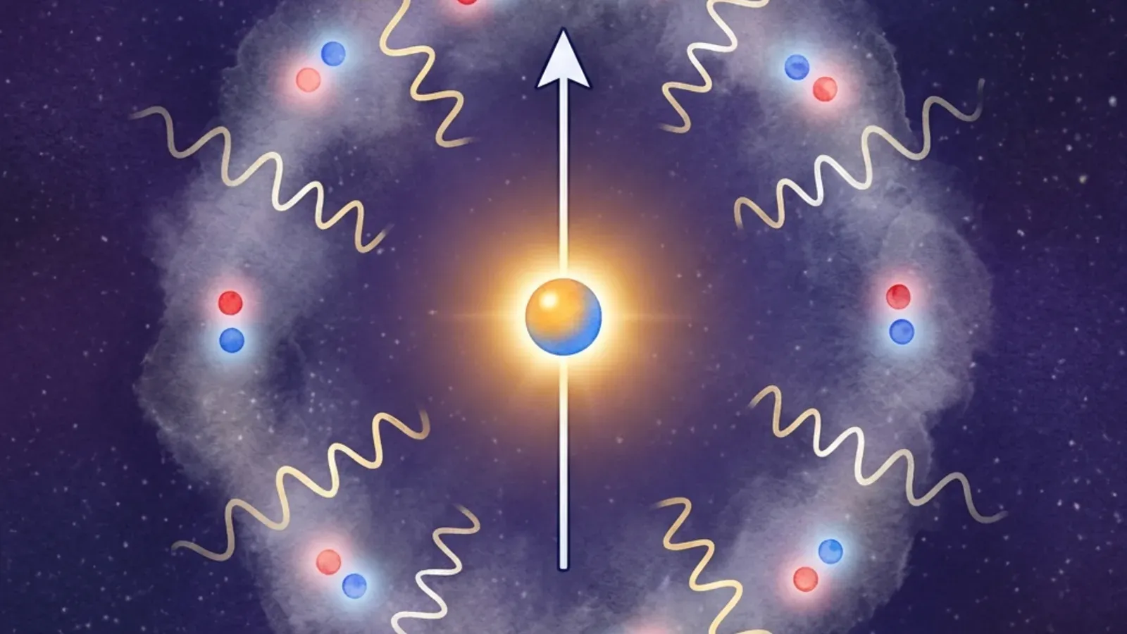 An electron dressed in the surrounding field fluctuations that slightly amplify its magnetism