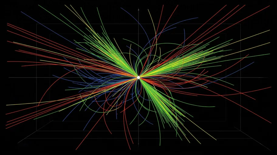 Colorful Particle Collision Tracks Spraying from High-Energy Impact