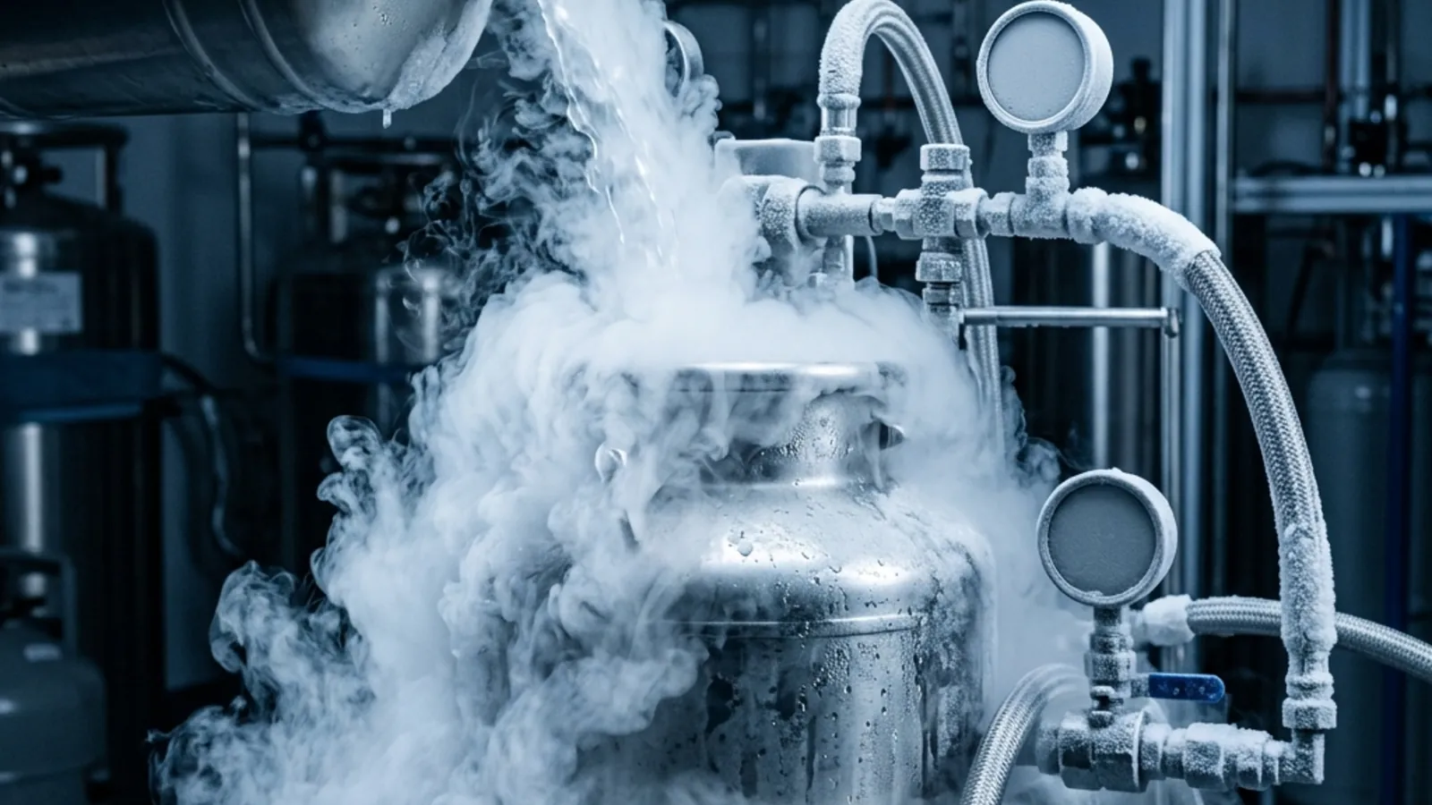 Cryogenics laboratory with liquid nitrogen vapor