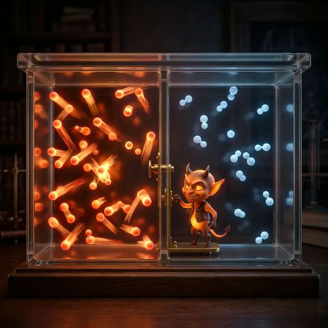 Maxwell's Demon sorting fast and slow molecules between two chambers