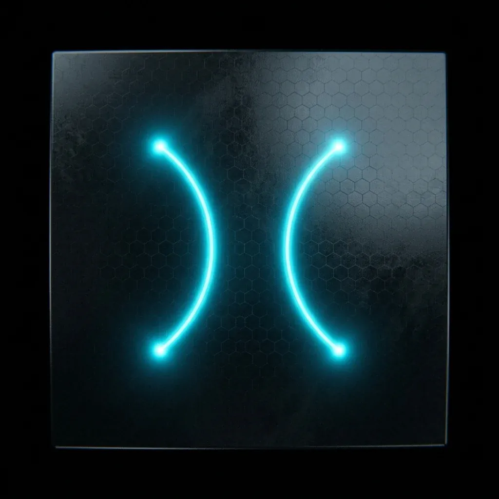 Glowing open arcs on a crystal surface connecting pairs of bright nodes, representing the Fermi arcs unique to Weyl semimetals