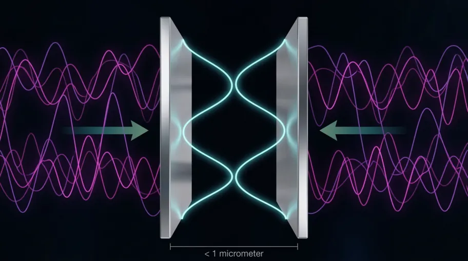 Two parallel metallic plates with quantized modes between them and all modes outside