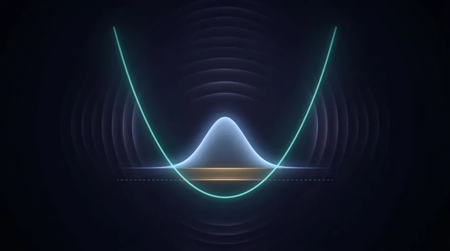 Quantum harmonic oscillator potential well with ground state wavefunction hovering above the minimum